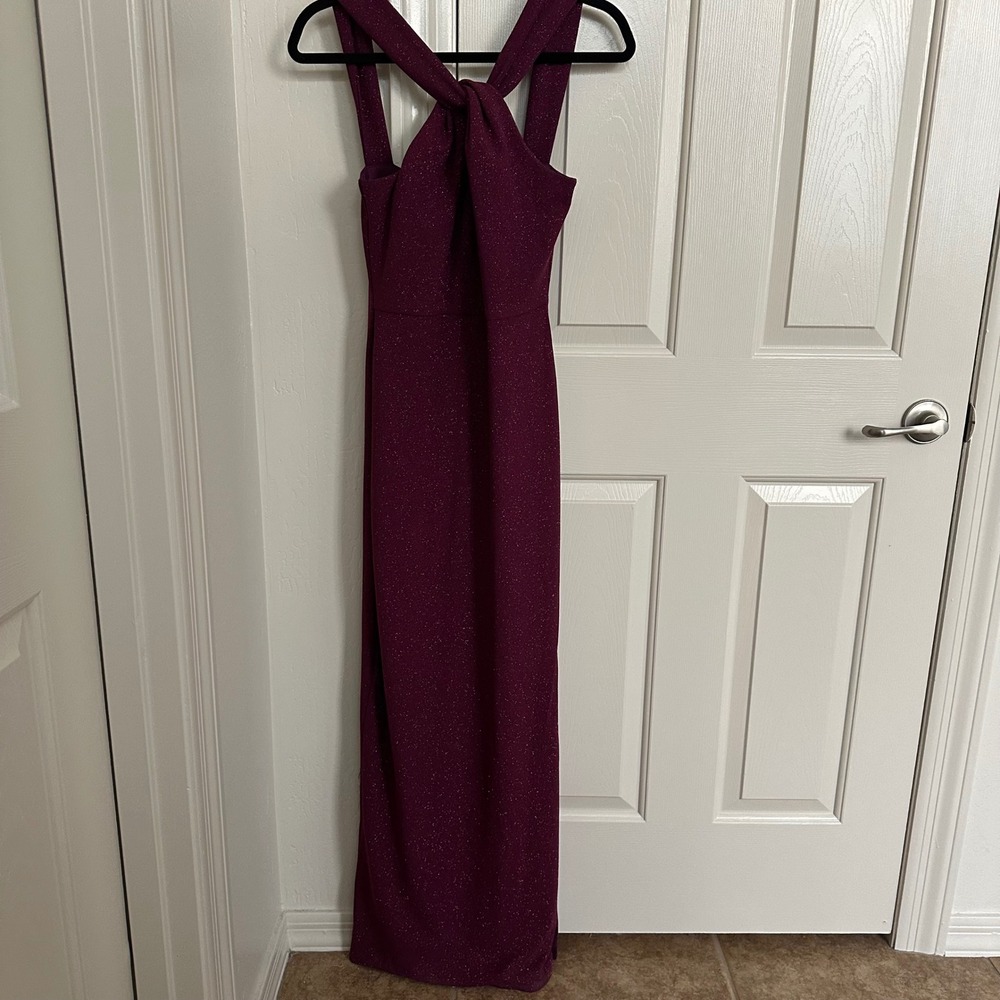 Bebe Burgundy Glitter Knot-Front Halter Maxi Dress - Size 2 Whimsygoth